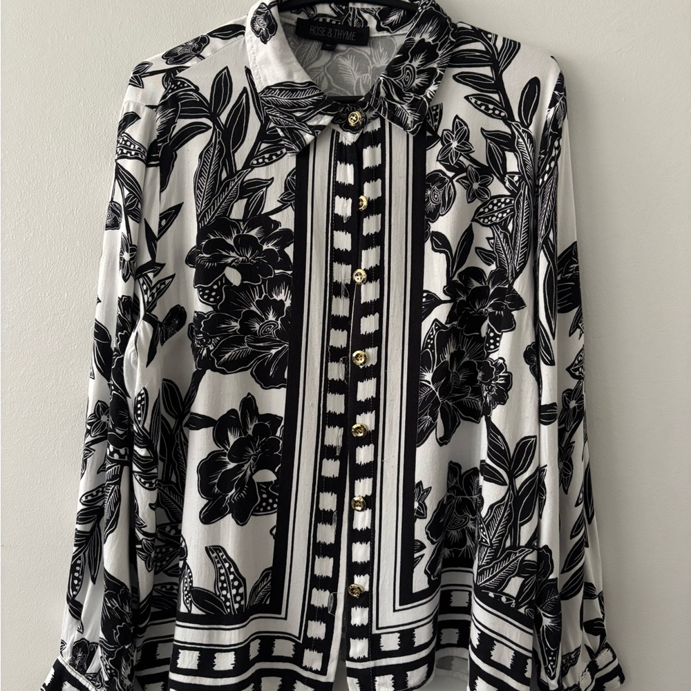 Rose and Thyme Floral Black and White Women's Top